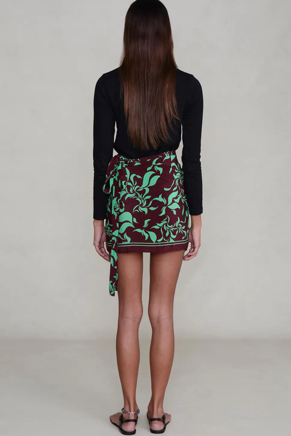 Silk Mini Wrap Skirt Mahogany