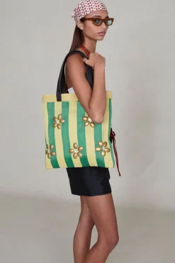 Striped Market Tote Bag Green
