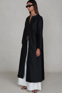 Techno Taffeta Collarless Coat Black