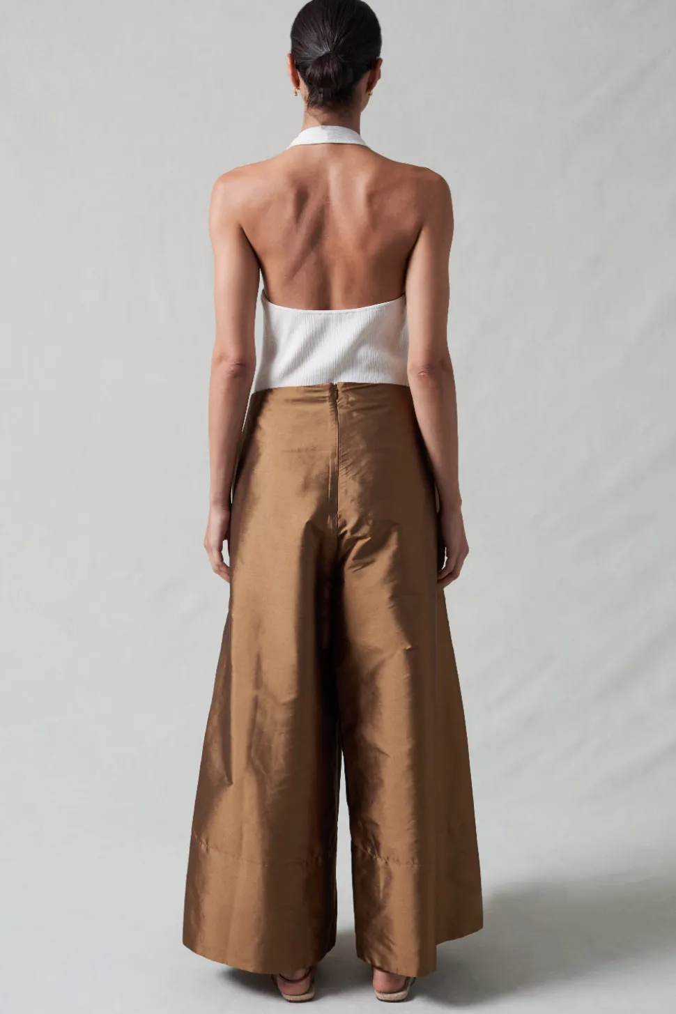 Techno Taffeta Ultra Wide Leg Trouser Bronze