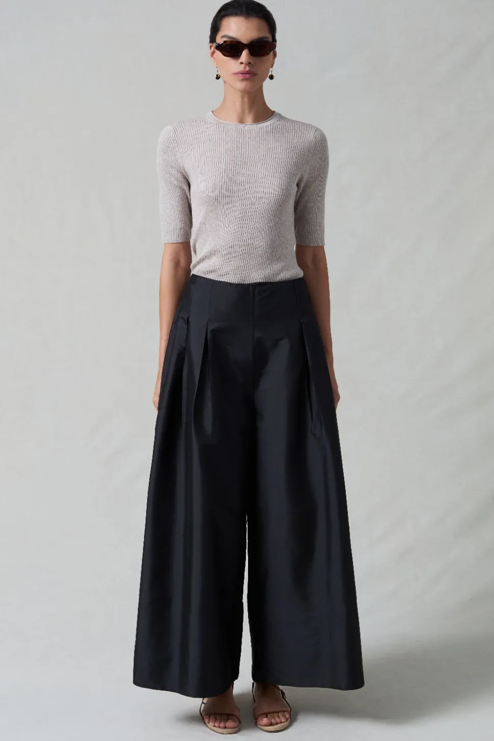 Techno Taffeta Ultra Wide Leg Trouser Black