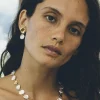 Two Tiered White Keshi Pearl Earrings