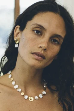 Two Tiered White Keshi Pearl Earrings