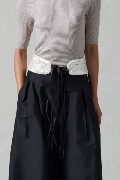 Ultra Wide Waist Belt Shell Button