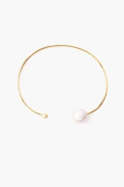 White Pearl and Gold Diamond Cuff